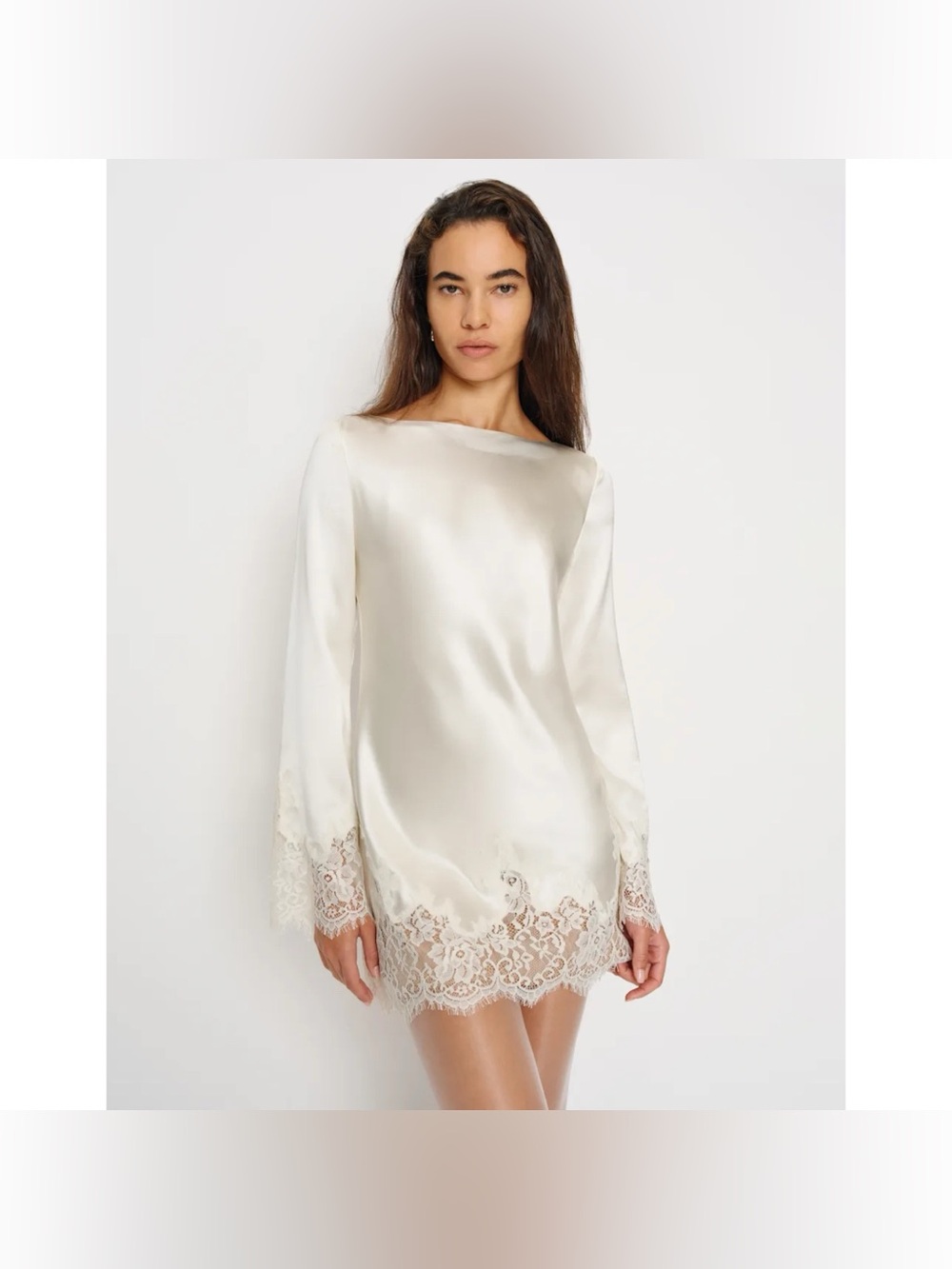 NWT Reformation Blanche Silk Long-Sleeve Mini Dress Ivory Bridal Small - Picture 16 of 16